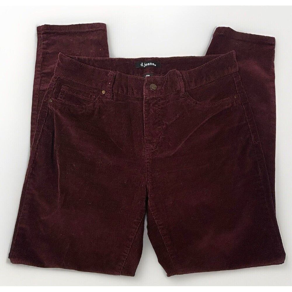 D Jeans Corduroy Pants Womens Petite 10 Modern Maroon Straight Stretch EUC